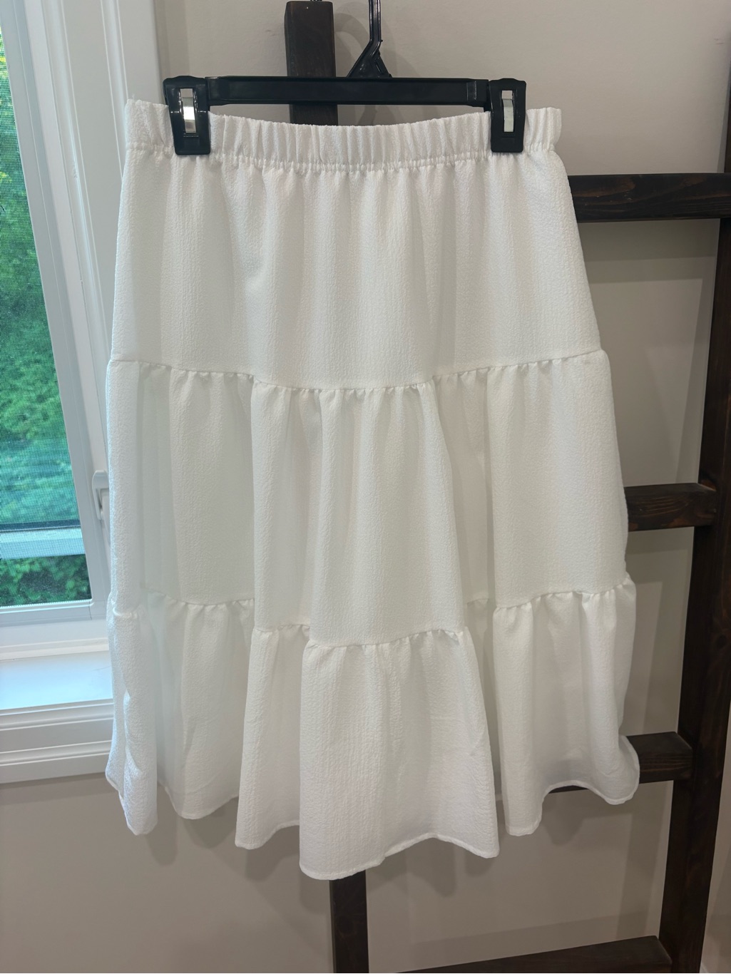 Yaya Aflalo White Tiered A-Line Midi Skirt